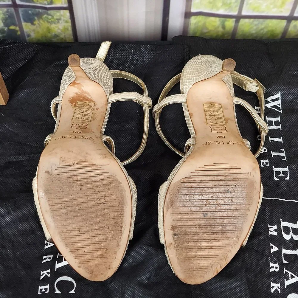 WHITE HOUSE BLACK MARKET TEXTURED LEATHER HIGH HEEL SANDALS (8.5)